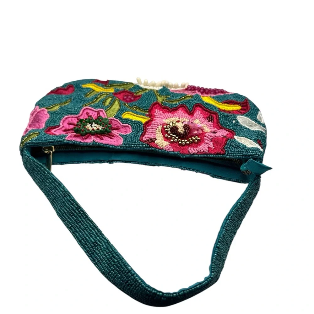 Teal Floral Embroidered Clutch - Picture 2 of 2